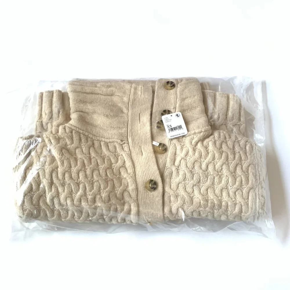 Free People Chunky Cable Knit Cowl Cardigan in Cream